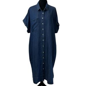 Women’s Denim Midi Button Down Blue Dress(Size 2XL)